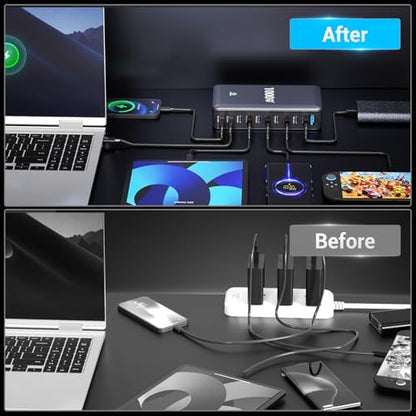 1000W USB C Charging Station, 10 Port GaN Desktop Charger, Multi Device Fast Charging Station with PD USB C Ports, High Power Charging Hub for Laptop, Tablet, iPhone, Office & Home - color: 1000W