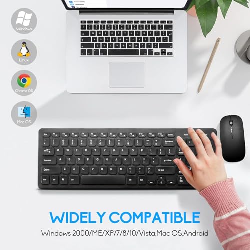 Wireless Keyboard and Mouse Combo, Compact Quiet Wireless Keyboard and Mouse Set 2.4G Ultra-Thin Sleek Design for Windows, Computer, Desktop, PC, Notebook, Laptop (Black01) - color: black