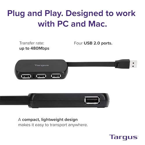 Targus 4-Port USB 2.0 Hub, Black - Compatible with PC and Mac, Sleek and Travel Friendly (ACH114US) - style: 4-Port USB 2.0 Hub