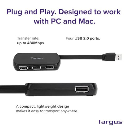 Targus 4-Port USB 2.0 Hub, Black - Compatible with PC and Mac, Sleek and Travel Friendly (ACH114US) - style: 4-Port USB 2.0 Hub