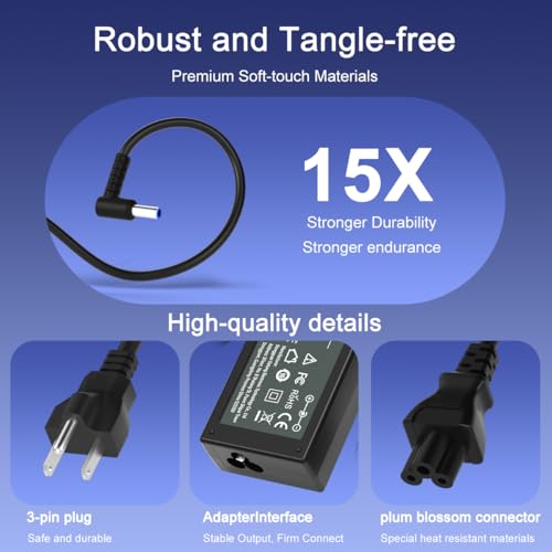65W 45W Computer Charger Smart Blue Tip 4.5mm Compatible with HP | Pavilion x360 14/15/17, Envy 13/15, EliteBook ProBook Chromebook Stream Spectre |19.5V 3.33A 710412-001
