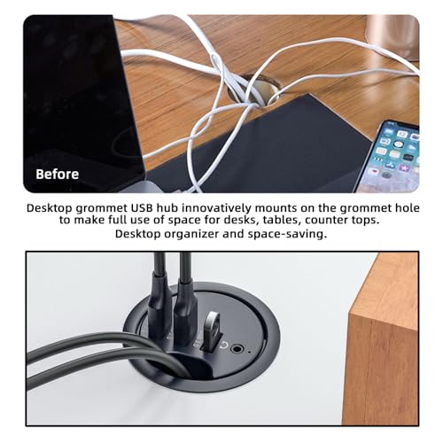 USB 3.0 Hub Sound Card 3 Port USB 60mm Desk Grommet Splitter Dock Station Headphone Mic Audio Interface for Desktop PC - style: Mic Audio+3-USB3.0