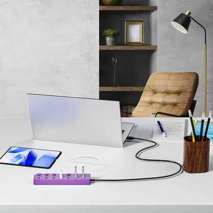 USB Hub 7 Port, USB Splitter with Individual On/Off Switches and Lights | USB 3.0 Hub with 3.3ft Cable, Extender for A Port Laptop, PC, Desktop-Purple - color: Purple