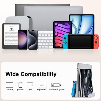 JARLINK 4-in-1 Adjustable Vertical Laptop Stand Holder, Aluminum Dual Slots Laptop Rack for Desk, Space-Saving Organizer Compatible with All MacBook, Surface, Chromebook, and Gaming Laptops (Silver) - color: Silver
