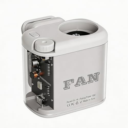 Portable Clip-on Waist Fan, 100-Speed Adjustment, LED Light, USB Rechargeable