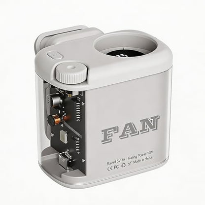 Portable Clip-on Waist Fan, 100-Speed Adjustment, LED Light, USB Rechargeable