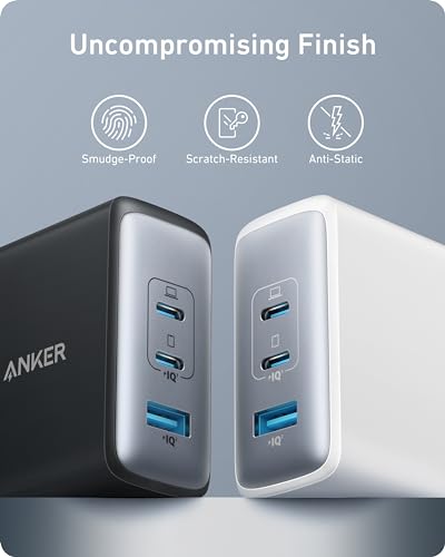 Anker Nano 100W MacBook Charger, 3-Port Fast Compact GaN USB Charger Block for MacBook Pro/Air, Pixelbook, ThinkPad, Dell XPS, iPad Pro, iPhone 17 Series, Galaxy S23,and More (Black, 1 Pack & 1 Cable) - color: black