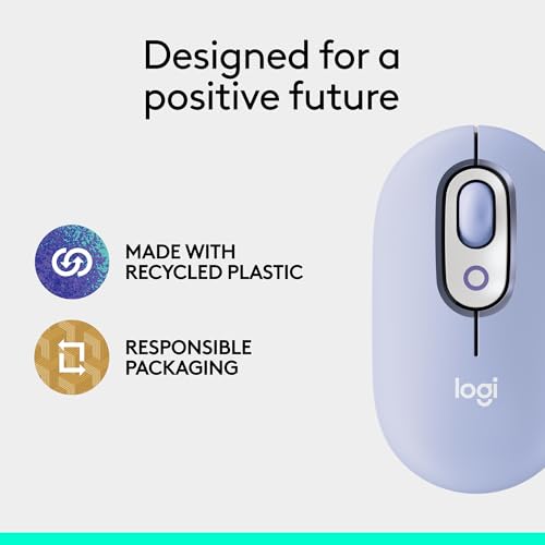 Logitech POP Mouse, Compact and Portable Wireless Bluetooth Mouse - Lilac | Compact, portable, programmable buttons, Easy-Switch between up to 3 devices, for laptop, tablet, PC - color: Lilac
