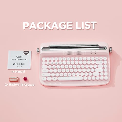 YUNZII ACTTO B303 Wireless Typewriter Keyboard, Bluetooth Connection, Cute Retro Aesthetic Design with Integrated Stand for Tablet, Phone, PC and Win/Mac/Android(B303, Baby Pink) - style: Baby Pink