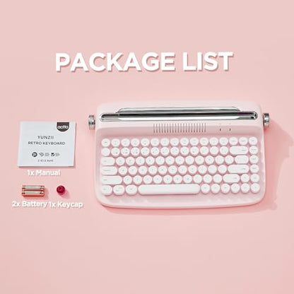 YUNZII ACTTO B303 Wireless Typewriter Keyboard, Bluetooth Connection, Cute Retro Aesthetic Design with Integrated Stand for Tablet, Phone, PC and Win/Mac/Android(B303, Baby Pink) - style: Baby Pink