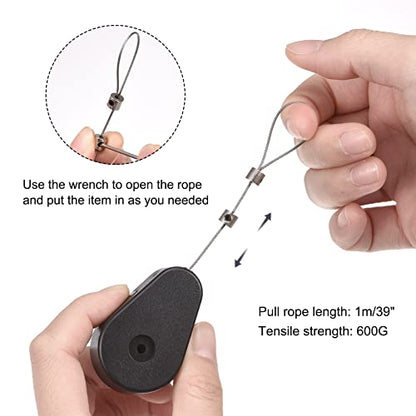 MECCANIXITY Retractable Cable Lock with Self-Adhesive, Remote Control Security Lock Anti-Lost Rope Hardware Cable Lock 600g Tensile Force Black Pack of 2 - color: Black