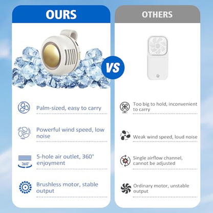 Portable Fan,2-in-1 Waist Clip On Bladeless, Ultra-Quiet Mini Personal Neck Fan 3 Speeds with 360°Adjustable Clip USB Rechargeable for Hiking,Office & Outdoor - color: White