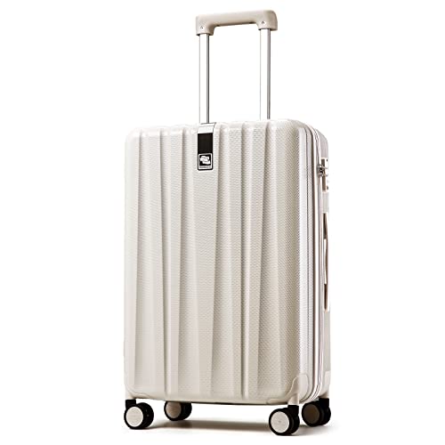 Hanke 24 Inch Luggage Suitcases With Spinner Wheels Lightweight PC Hard Shell Rolling Suitcase With Travel Lock,Checked-Medium 24-Inch(Ivory White) - color: Ivory White, size: Checked Medium 24 Inch