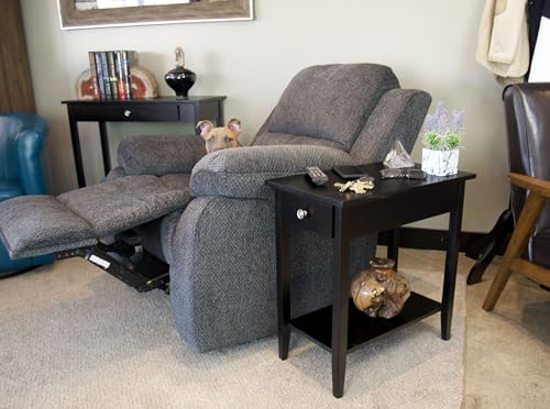 2-Tier Solid Acacia Recliner Table w/Drawer (Black) - color: Black