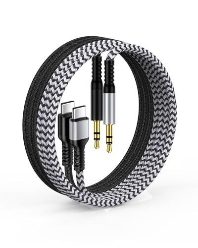iPhone 17e 16e Aux Cord for Car, Type C to 3.5mm Audio Jack Cable for Apple | Braided OX Auxiliary Stereo Cable to USBC Male USB C Aux Cord for Car Home Stereo Speaker for iPhone 17 Pro Max 16 15Pro Air - color: 2*Black, White