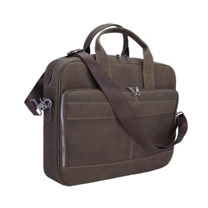 Vintage Faux Leather Briefcase: 15.6" Roomy/17 Compact Laptop Messenger Bag for Men - Crossbody Business Travel Satchel