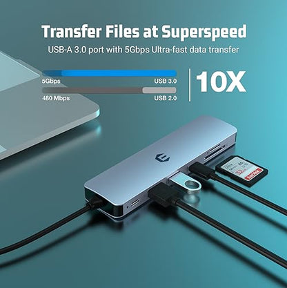 USB C HUB, 7 in 1 Laptop Hub Adapter with HDMI, 100W PD, 3 x USB 3.0, SD/TF Card Reader for Dell/HP/Lenovo/Laptop and Smartphone
