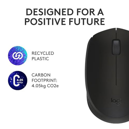 Logitech M170 Compact Ambidextrous 2.4 GHz Wireless Mouse - Black | Ambidextrous mouse with 2.4 GHz USB-A Nano Receiver, Optical Tracking, 12-Months Battery Life, PC, Mac, Laptop compatible - color: Black