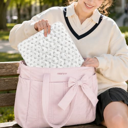MOSISO Laptop Case 13.3 inch, 13-13.3 inch Puffy Laptop Sleeve Bag, Pink | Compatible with MacBook Neo/Air 13.6/Pro 13/Pro 14, HP Dell ASUS Lenovo,Charming Floral Square Quilted Carrying Bag&SmallCase - color: Pink, size: 13.3 inch