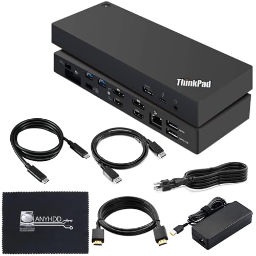 Lenovo 40AN0135US Thunderbolt 3 Dock - Gen 2 Dual UHD 4K Display with 135W Power Adapter, Thinkpad Lenovo Docking Station Dual Monitor with HDMI, DisplayPort, Thunderbolt Cable, Cloth