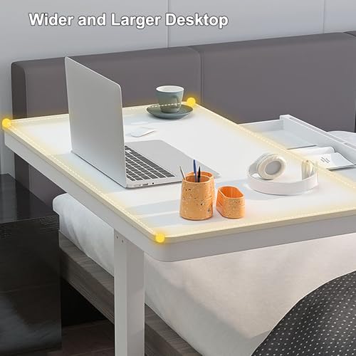 Over The Bed Table with Wheels and Drawer Artificial Board Bedside Table, Hand Crank Lift Computer Bedside Table, Mobile Study Bedside Table, for Home, Office(White,80 * 50 * 70cm) - color: White, size: 80*50*70cm