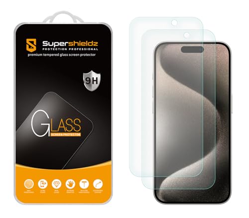 Supershieldz (2 Pack) Anti Glare (Matte) Screen Protector Designed for iPhone 15 Pro (6.1 inch) [Tempered Glass] Anti Fingerprint, Anti Scratch, Bubble Free
