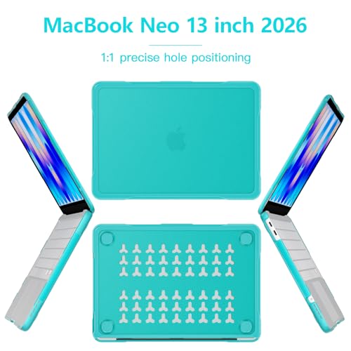 Batianda Ultimate Rugged Case for MacBook Neo 13 Inch 2026, Light Blue | Fits Model A3404, Shock-Absorbing TPU Bumper, Carbon Fiber Side Texture, Matte Rugged Shockproof Hybrid Protective Shell - color: Light Blue