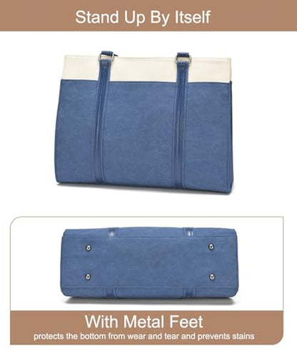 Laptop Tote Bag for Women 15.6 Inch, Large Work Bag with 10 Pockets - color: Blue