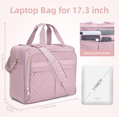 Laptop Bag for Women 17 Inch, Computer Bag, Laptop Messenger Bag, Large Briefcase for Work Office Business Travel - color: Pink
