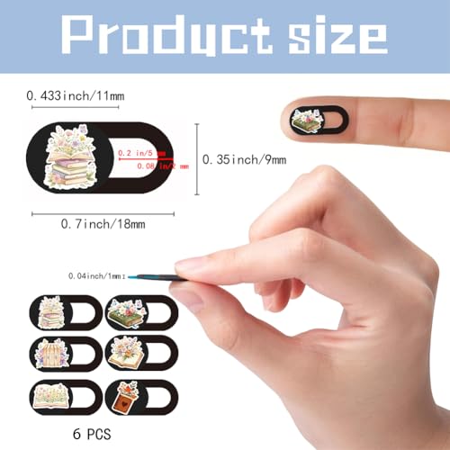 6Pcs 6 Styles Laptop Camera Cover Slide Flowers Books Design 0.03 Inch Ultra Thin Webcam Privacy Cover for Mini PC Phone Desktop Tablets Plastic Durable Privacy Protectors for Home Use - color: Book