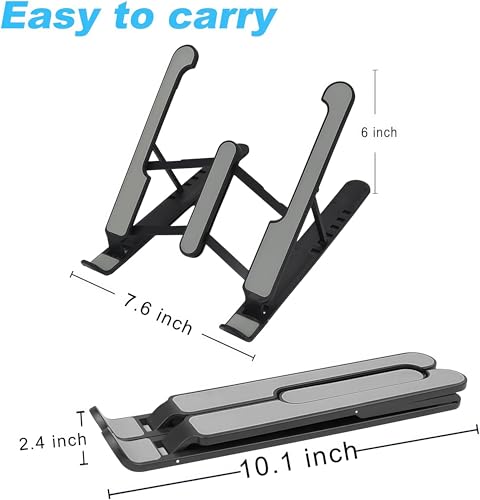Adjustable Laptop Stand, Ergonomic Laptop Riser for Desk, Foldable & Portable Computer Stand Compatible with MacBook Air Pro, Dell, HP, Lenovo, All 10-17.3” Laptops - Black - color: Black