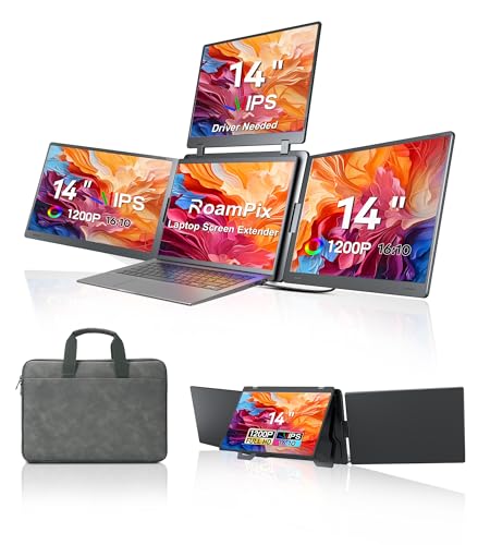 Laptop Screen Extender, 14" Quad Portable Monitor, FHD 1200P IPS Triple Display Compatible with Windows10/11 and Mac, for 12"-16.5" Laptops - size: 14", style: Quad monitor