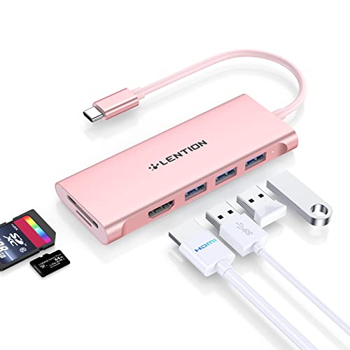 LENTION 6 in 1 USB C Hub, 3 USB3.0, 4K@30Hz, Card Reader, Multiport Adapter | Ideal for Work & Study, Stable Driver 3.0 Certified, Compatible with macOS, iOS/iPadOS, Windows & ChromeOS (C34, Rose Gold) - color: Rose Gold, size: 6 Ports NO PD