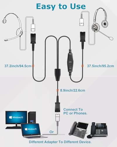 Training Y Splitter Adapter Cable to Plantronics Quick Disconnect Headsets | Plantronics QD Headset Splitter Cord Connector for Call Center, Monitoring, Training, in-line Volume Mute Controls