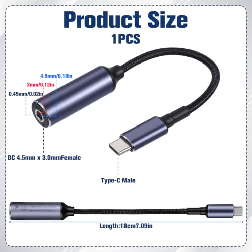 USB C to DC Adapter DC to USB C 4.5 x 3.0mm 100W Type-C PD Output | 5V/9V/20V Charging for Phones, Tablets, TWS, Laptops with USB-C
