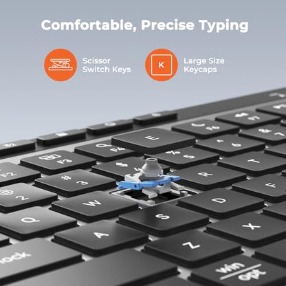 MEETION Slim Bluetooth Keyboard, Compact Wireless Multi-Device Design | Rechargeable keyboard with low-profile keys and shortcuts, supports easy switching between PC, laptop, tablet and Mac devices - color: Black