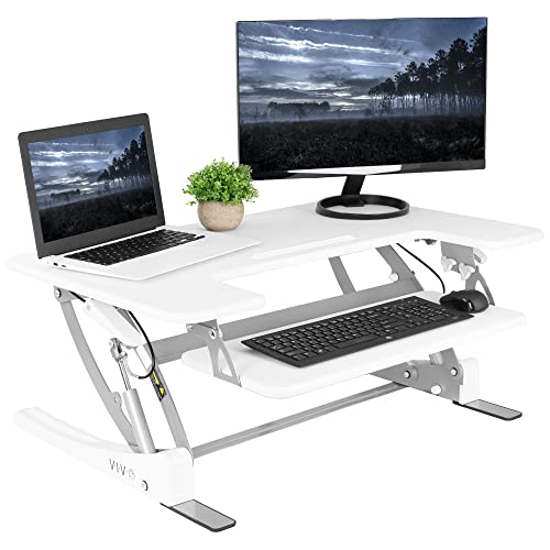 VIVO White 36 inch Standing Desk Converter, DESK-V000VW | Height Adjustable, Stand Up Desk Riser, Wide Keyboard Tray, Dual Monitor and Laptop Workstation, V Series - color: White, size: 36"