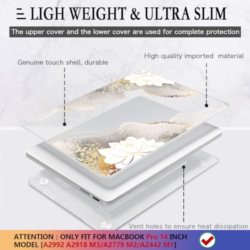 CISSOOK Compatible with MacBook Pro 14 inch Case 2026-2021 M5 M4 M3 M2 M1 | A3434 A3427 A3426 A3112 A3185 A3401 A2918 A2992 A2779 A2442, 5in1 Kit Hard Shell Case, Scratch Resistant, Lotus - color: 14inch-Charming Lotus