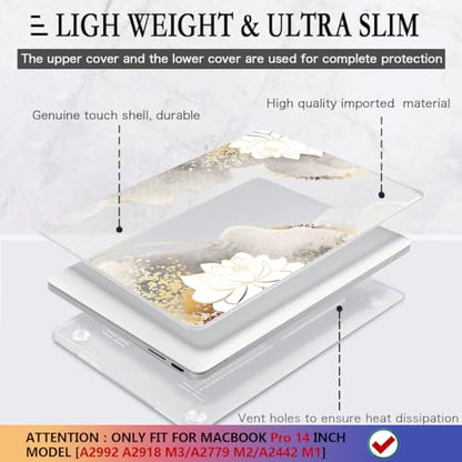 CISSOOK Compatible with MacBook Pro 14 inch Case 2026-2021 M5 M4 M3 M2 M1 | A3434 A3427 A3426 A3112 A3185 A3401 A2918 A2992 A2779 A2442, 5in1 Kit Hard Shell Case, Scratch Resistant, Lotus - color: 14inch-Charming Lotus