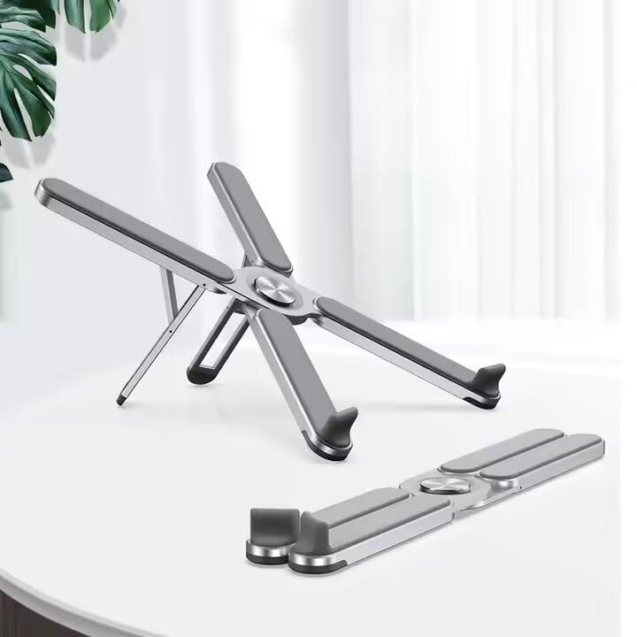 Foldable & Portable Laptop Stand for Desk, Light Weight Alloy Silicon, Ergonomic Aluminum Riser with 7 Adjustable Heights, Compatible with Laptop 10-16' and Tablet - color: moonlight silver