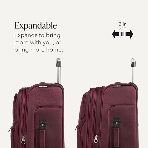 SWISSGEAR Sion Softside Expandable Spinner Luggage Durable Lightweight Travel Suitcase, Merlot, Checked-Medium - color: Merlot, size: Checked-Medium
