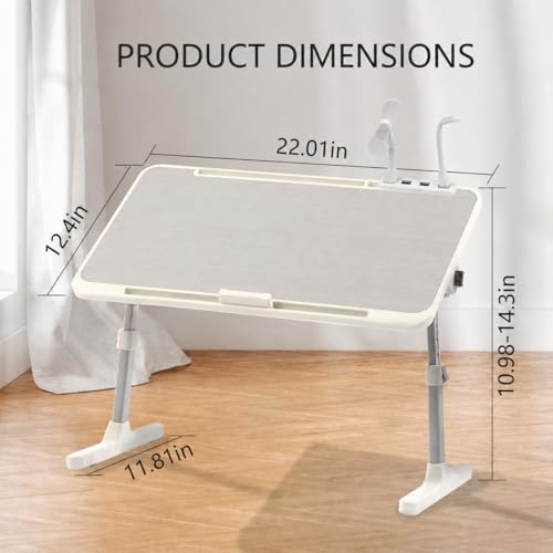 Adjustable Lap Desk with USB Fan & LED Light, Height & Angle Adjustable Laptop Bed Tray Table, Foldable Laptop Stand for Bed, Couch, Sofa & Floor,Gray - color: Gray