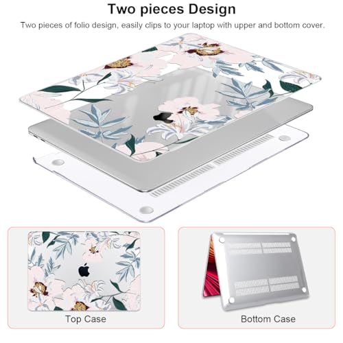 Compatible with MacBook Air 13 inch Case 2021 2020 2019 2018 M1 A2337 A2179 A1932 with Retina Display & Touch ID, Pattern Plastic Hard Shell Case Keyboard Skin Cover, Pink Peonies & Lilies - color: Pink Peonies & Lilies