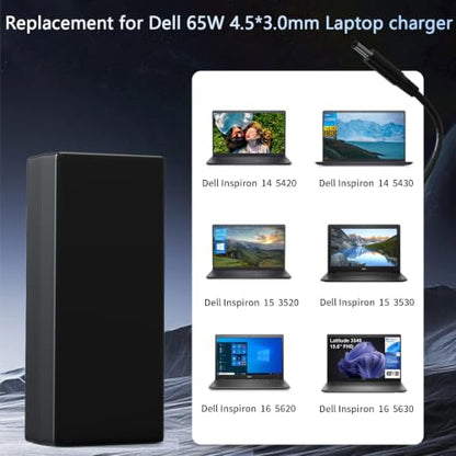 65W 4.5mm Tip Laptop Charger Compatible with Dell Inspiron 14 15 16 | For Dell Inspiron 15 3511 3520 3530 3535 3540 5559 5568 2-in-1, 16 5620 5630 5640 7640, 14 5420 5430 5490 2-in-1 AC Adapter