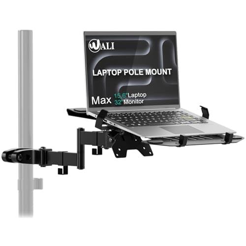 WALI Laptop Pole Mount, Adjustable Laptop Arm Holder Fits 10"-15.6" Laptops, 2-in-1 Full Motion Monitor Mount with Removable Tray, VESA 75x75 or 100x100 mm, Holds up to 15.4lbs(011ARMLPN), Black - size: Up to 15.4