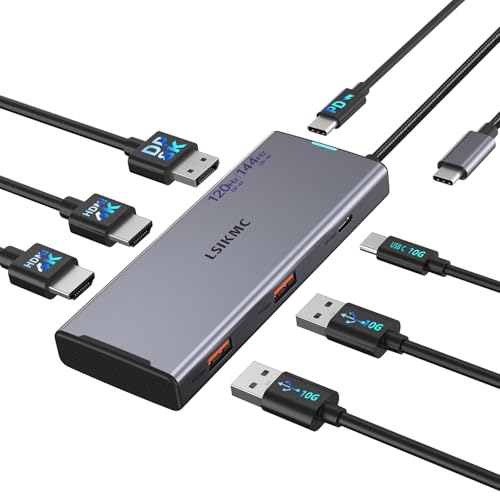 USB-C Laptop Docking Station for Triple Monitor | 7-in-1 Dock with DP 4K@160Hz/8K@30Hz + Dual HDMI 4K@60Hz, 10Gbps USB A/C, 100W PD | Laptop Dock for Windows/Mac - color: Grey 2 HDMI + 1 DisplayPort