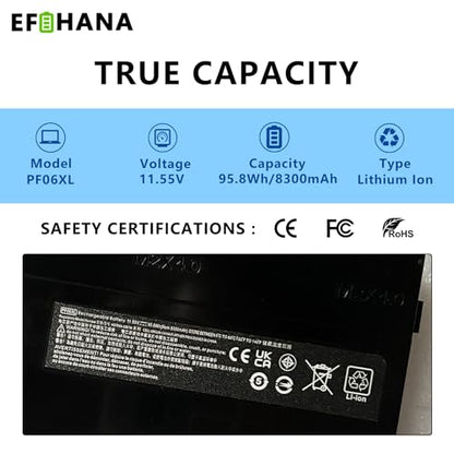 PF06XL Gaming Laptop Battery Replacement for HP Omen 17-W 17-W100NC 17-W100NF 17-W200NA 17-W200NE Series Laptop HSTNN-DB7M 852801-2C1 853294-855 853294-850 11.55V 95.8Wh 8300mAh 6-Cells