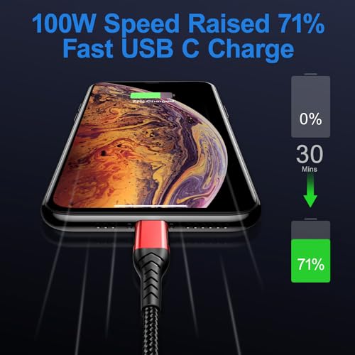 2Pack 10ft USB C to USB C Cable, 100W Fast Charging, Compatible with iPhone 15 Pro/Plus/Max, Android/Phone/Pad, Red - color: Red, size: 10ft