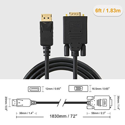 CableCreation Displayport to VGA Cable 6FT, Displayport to VGA Adapter Gold Plated 1080P@60Hz, Standard DP Male to VGA Male Cable, Compatible with Laptop, PC, TV, Projector, Black - size: 6FT-ABS