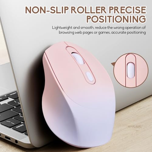 Wireless Gradient Color Bluetooth Mouse,Dual Mode Rechargeable Silent Slim Laptop Mouse,Portable(BT5.2+USB Receiver) Computer Mice,for Laptop,Desktop Computer,ipad Tablet,Phone,Mac(Gradient Pink) ﻿ - color: Gradient pink
